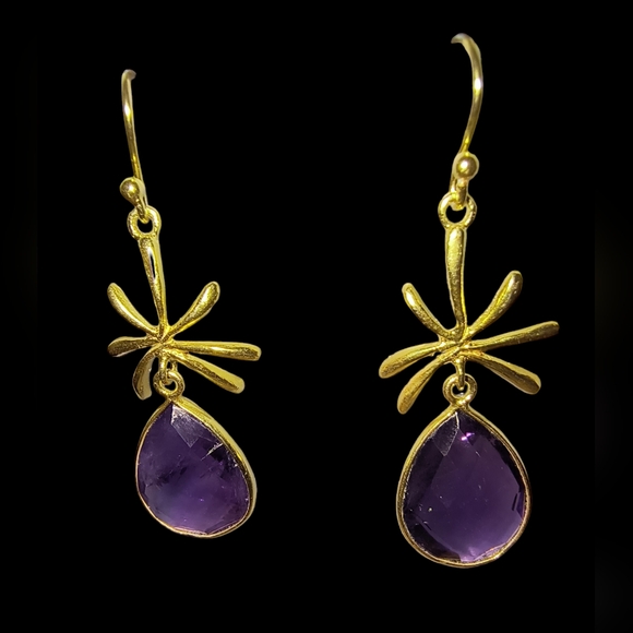 Amethyst and Gold Vermeil Over Sterling Silver Dangle Earrings - Picture 2 of 8